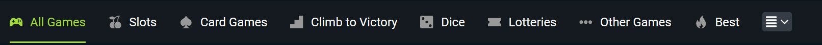1xGames Top menu categories